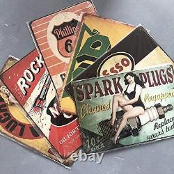 35 Pieces Reproduced Vintage Tin Signs, Gas Oil Retro Advert Antique Metal Si
