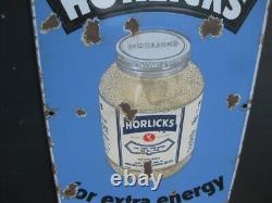 46017 Old Vintage Antique Enamel Sign Shop Advert Horlick's Food Tin Packet