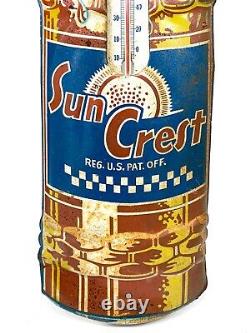 50s Vintage Sun Crest Pressed Tin Not Porcelain Bottle Thermometer Sign WORKS