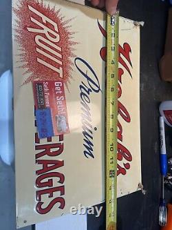60's Era ADVERTISING HROBAK'S FRUIT BEVERAGES TIN WALL SIGN excellent condition