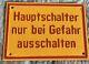 6 German Tin Sign Main Switch Danger Warning Prohibited Vtg Rare