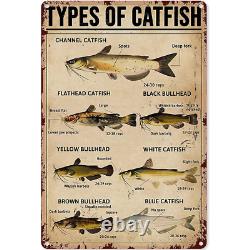 8 x 12Vintage Fishing Metal Sign Types of Catfish Knowledge Plaque Wall Decor