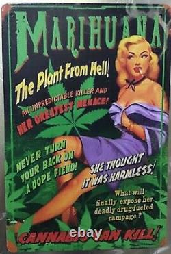 8x12 Marijuana Tin Sign weed hell killer dope pot cannabis sexy girl funny wall