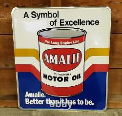 AMALIE PENNSYLVANIA MOTOR OIL GAS NOS 1960's ORIGINAL VINTAGE Tin SIGN STOUT