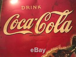 ANTIQUE VINTAGE USA Drink COCA COLA SODA METAL TIN ART ADVERTISING STORE SIGN US
