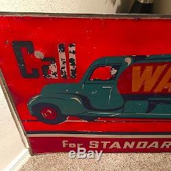 ANTIQUE Vintage Standard Heating Oil Watson Hall Tanker Truck Tin Oil Sign