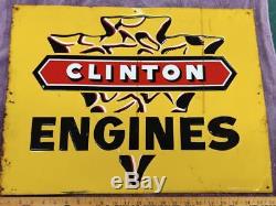 AUTHENTIC VINTAGE CLINTON CHAIN SAW ENGINES EMB TIN LITHO STOUT SIGN-18x24-NICE