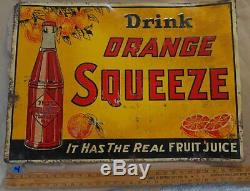 AUTHENTIC VINTAGE ORANGE SQUEEZE SODA TIN SIGN 20x28 JV REED LOUISVILLE