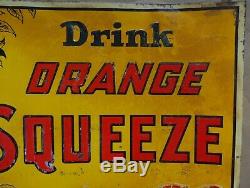 AUTHENTIC VINTAGE ORANGE SQUEEZE SODA TIN SIGN 20x28 JV REED LOUISVILLE