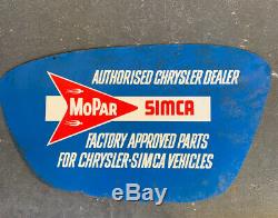 AUTHORISED CHRYSLER MOPAR SIMCA DEALER Genuine Vintage Double Side Tin Sign RARE