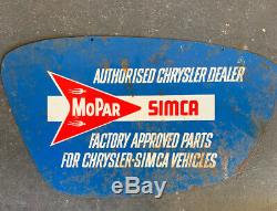 AUTHORISED CHRYSLER MOPAR SIMCA DEALER Genuine Vintage Double Side Tin Sign RARE