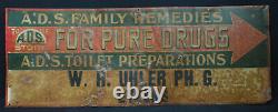 A. D. S Family Remedies For Pure Drugs Advertising Old Tin Vintage Drug Store Sign
