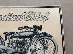 Advertising Indian Chief PowerPlus Motorcycle Sign Vintage Metal Tin Man Cave