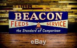 Amazing Beacon farm sign feed seed metal tin original vintage old HUGE unused
