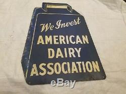 American Dairy Association Cow Bell Tin Sign Vintage Old Original Farm Milk Barn