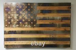 American Flag Burnt Wood, Vintage Metal Sign Wall Decor 38x26