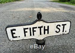 Antique 5th Street Sign E. FIFTH ST. Double Sided Metal Tin VTG 1930 Framed OLD