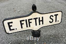 Antique 5th Street Sign E. FIFTH ST. Double Sided Metal Tin VTG 1930 Framed OLD