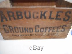 Antique Arbuckles Wood Coffee Tin Shipping Box Crate Vintage Country Store Sign