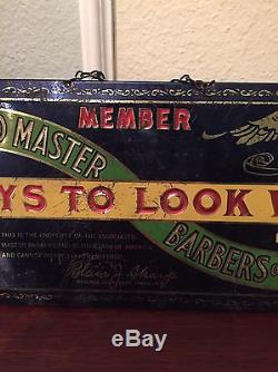 Antique Associated Master Barbers of America Sign Tin Advertising Vintage Metal