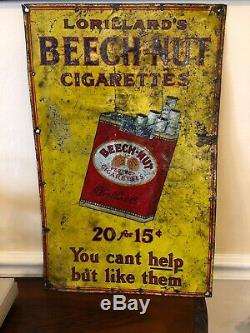 Antique Beech-Nut Cigarette Rare Tin Vintage Advertising Sign