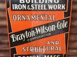 Antique Brayton Wilson Cole Sign Metal Vintage Tin Tacker Iron & Steel 19x28