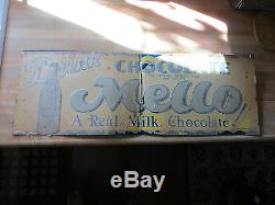 Antique Drink Chocolate Mello, The Heyman Process Corp vtg tin advertising sign