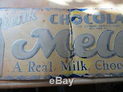 Antique Drink Chocolate Mello, The Heyman Process Corp vtg tin advertising sign