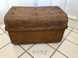 Antique English Victorian Immigrant Metal Steamer Trunk With Handles Signed