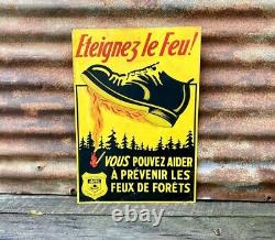 Antique Forest Fire Metal Sign French New Brunswick Canada Vintage Tin Tacker