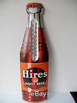 Antique Hires Root Beer Thermometer Sign Tin Metal Advertising Bottle Vintage
