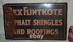 Antique Old Metal Tin Rex Flintkote Asphalt Shingles Roofing Home Building Sign