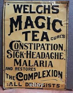 Antique Rare Orignal Welch's Magic Tea Cure Metal Tin Advertisement Collectible