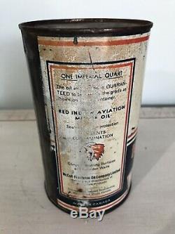 Antique Red Indian Imperial Quart Motor Oil Tin Can Gas Sign Cans Vintage