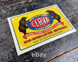 Antique Sign 1920s Cerva Tin Over Cardboard Lemp St Louis MO Bear Beer TOC VTG