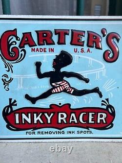 Antique Sign Advertising Carter's' Inky Racer'IN Tin Metal Enamel USA