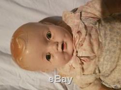 Antique Signed IDEAL Tin Sleepy Eyes Open Mouth Composition 1920's BABY DOLL