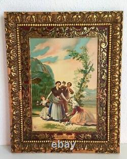 Antique Tin Sign Hijos de G. Bertran Barcelona Las Floristas Goya, Giltwood