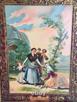 Antique Tin Sign Hijos de G. Bertran Barcelona Las Floristas Goya, Giltwood