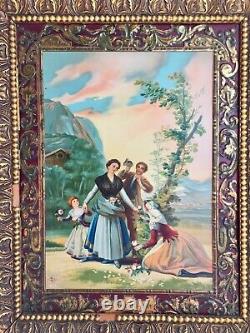 Antique Tin Sign Hijos de G. Bertran Barcelona Las Floristas Goya, Giltwood