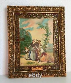 Antique Tin Sign Hijos de G. Bertran Barcelona Las Floristas Goya, Giltwood