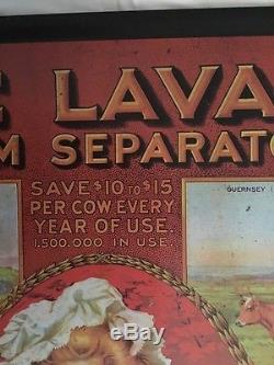 Antique Vintage 1910 De Laval Cream Separators Cow Tin Sign Milk Cream Litho Ad