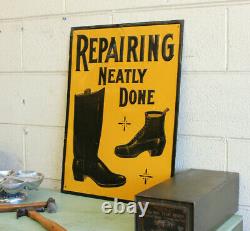 Antique Vintage Advertising Shoe Repairing Shoe Boot Trade Sign Tin Tacker 1900s