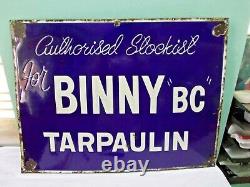 Antique Vintage Advt Tin Enamel Porcelain Sign Board Binny BC Tarpaulin Rare b1