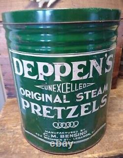 Antique Vintage Deppens Unexcelled Steam Pretzels Tin Lebanon PA CM Bensing Mfg