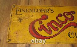 Antique Vintage Eisenlohr's Cinco Cigars Tin Advertising Sign Ritter Can Co Rare