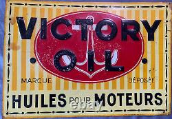 Antique Vintage French Embossed Victory Oil Gas Marine Anchor Graphic Tin Sign