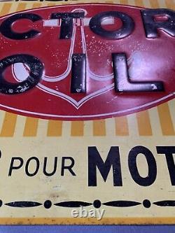 Antique Vintage French Embossed Victory Oil Gas Marine Anchor Graphic Tin Sign
