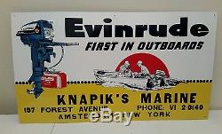 Antique Vintage Heavy Embossed Tin Evinrude Sign NOS 25 1/2 X 14 1/2 inches