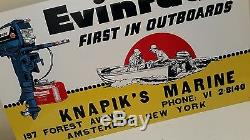 Antique Vintage Heavy Embossed Tin Evinrude Sign NOS 25 1/2 X 14 1/2 inches